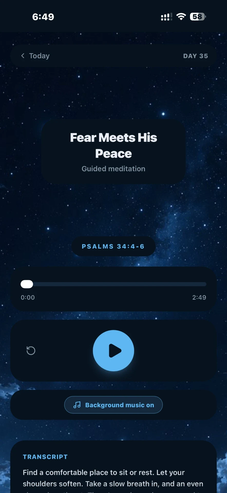 Ascend meditation player ready to play Fear Meets His Peace